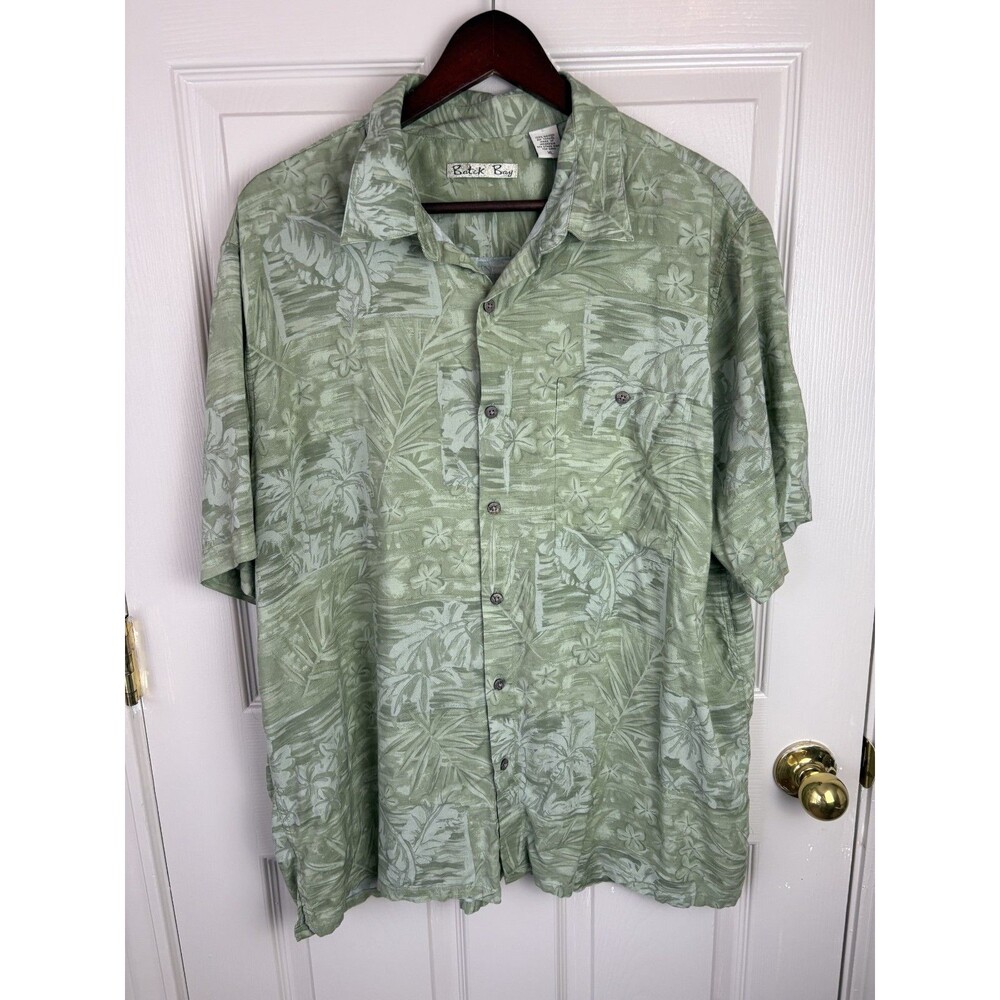 Batik Bay 100% Rayon Hawaiian Shirt Green Tropical Mens XL Button Down Top 187